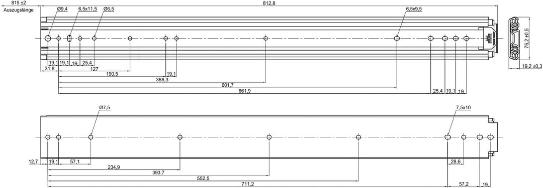 1 Paar Junker Schwerlastauszüge KV2-200-H76-L800-NF 812,8 mm Schwerlast-Vollauszug belastbar bis 200