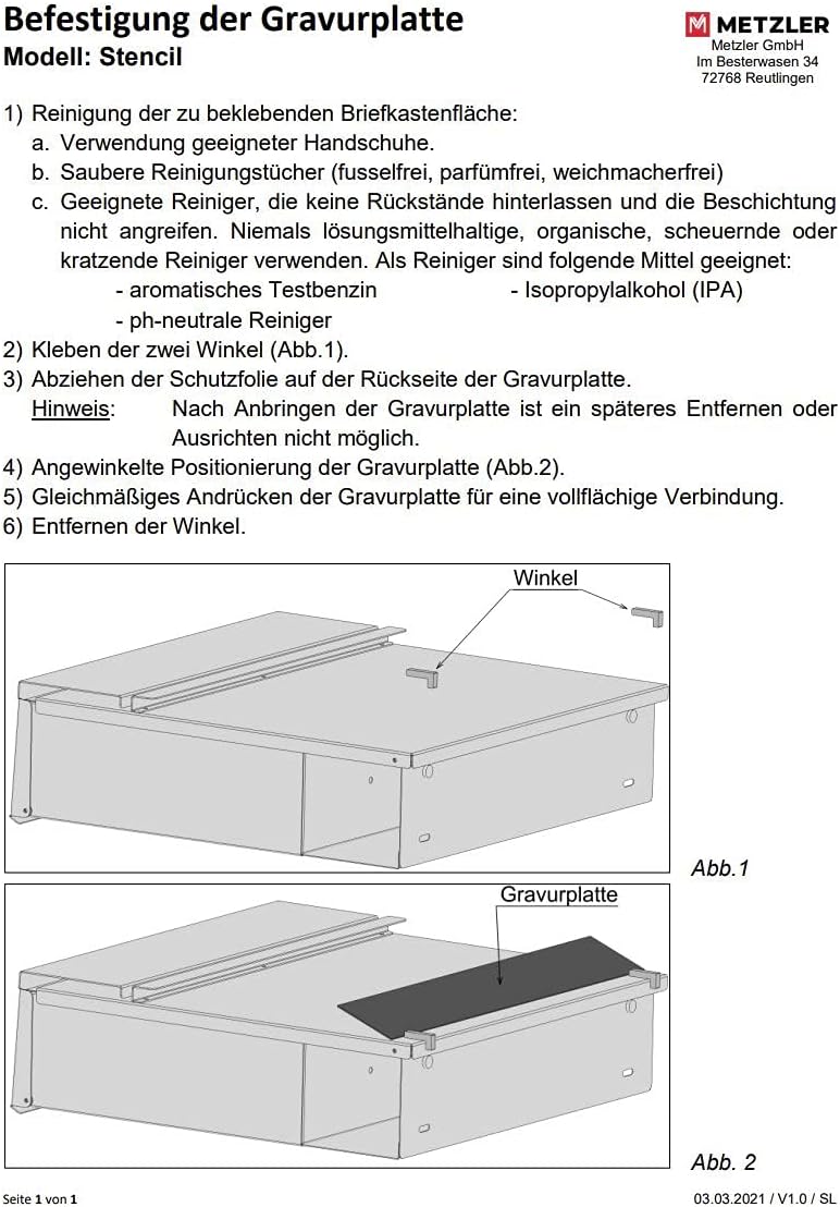 Metzler Edelstahl Briefkastenschild - V2A Edelstahl-Leiste für Enno Briefkästen - Selbstklebende Ruc