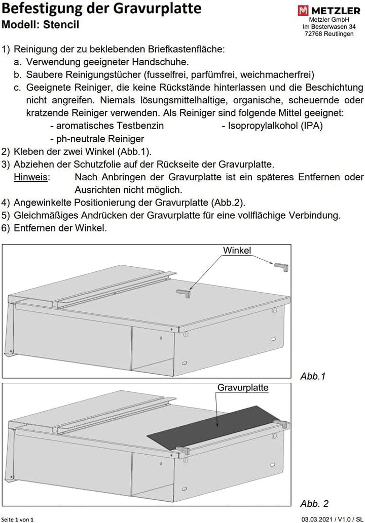 Metzler Edelstahl Briefkastenschild - V2A Edelstahl-Leiste für Enno Briefkästen - Selbstklebende Ruc