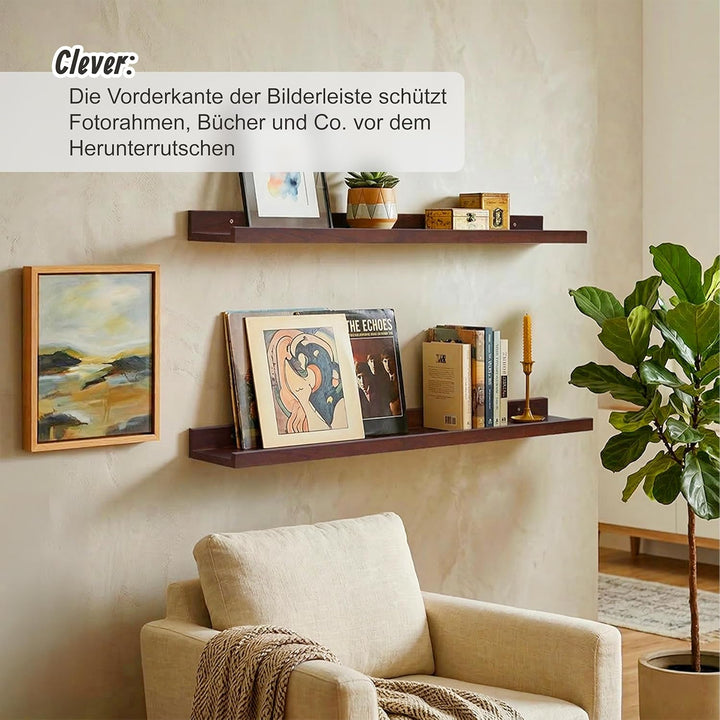 Relaxdays Wandregal, HBT: 5 x 100 x 15 cm, Walnussholz, Schweberegal Bilderrahmen, Deko, Bilderleist