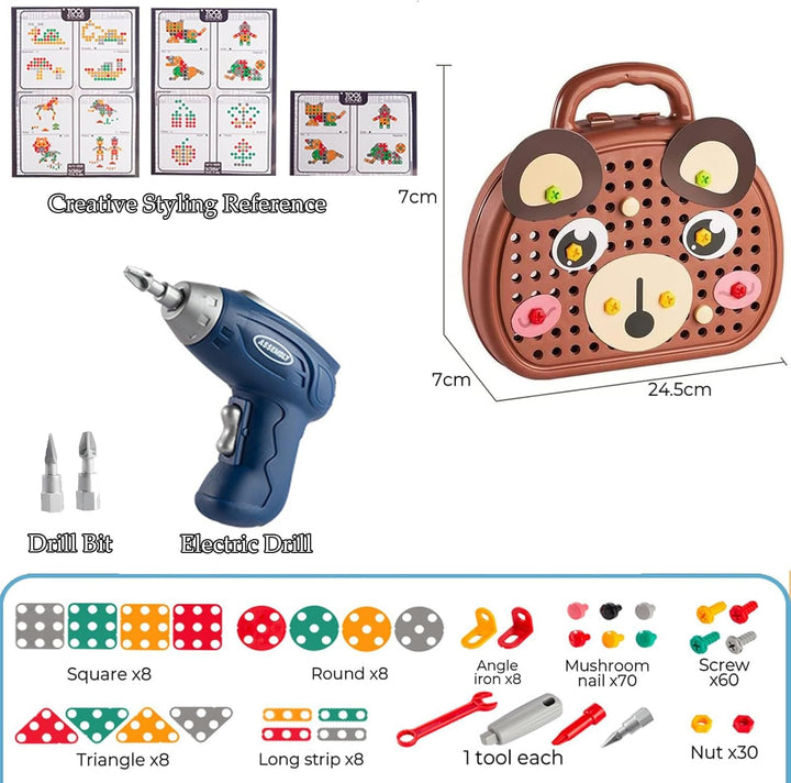 Magic Montessori Play Toolbox mit elektrischer Bohrmaschine, Magic Montessori Play Toolbox Bear, Pla