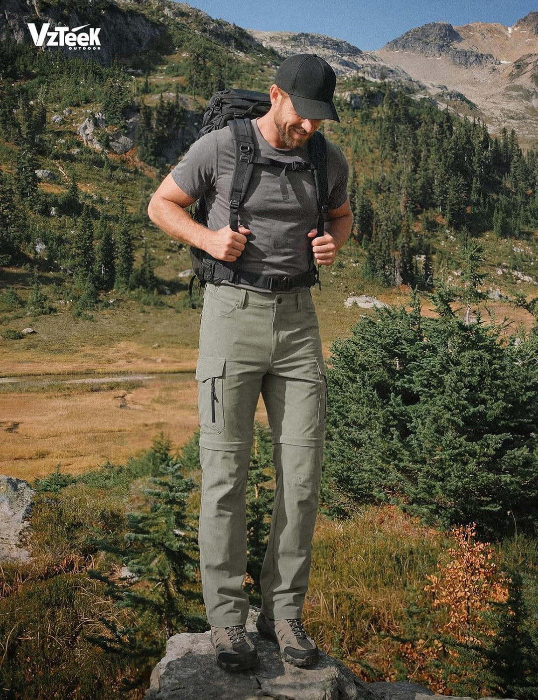Vzteek Herren Wanderhose Zip Off Trekkinghose Outdoorhose Sommer Softshell Stretch Hose Kurz für Wan