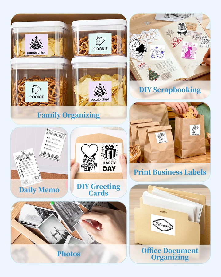 Memoking Tragbarer Mini Aufkleberdrucker – T02 Taschendrucker mit 3 Rollen Papier, Bluetooth-Fotodru