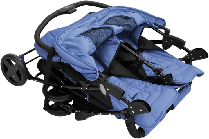 Tidyard Geschwisterwagen Zwillingswagen Doppelkinderwagen Zwillingsbuggy Kinderwagen Stahl Marinebla