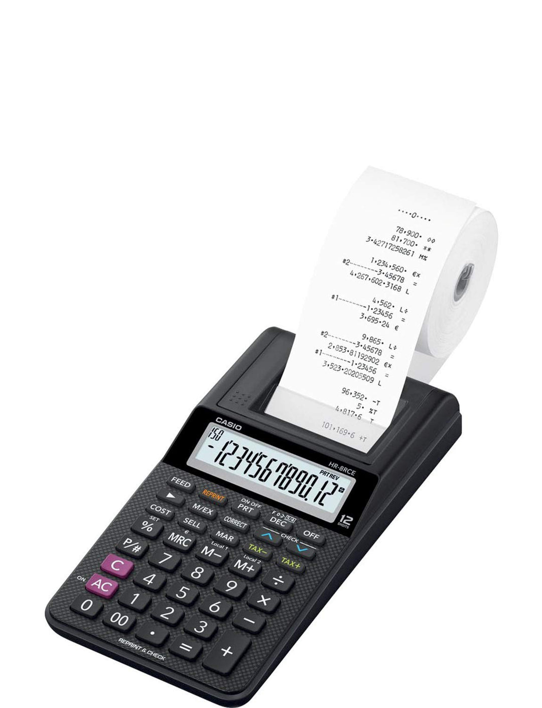 CASIO Druckender Tischrechner HR-8RCE, 12-stellig, Wiederholungsdruck, Cost/Sell/Margin, Profi-Proze