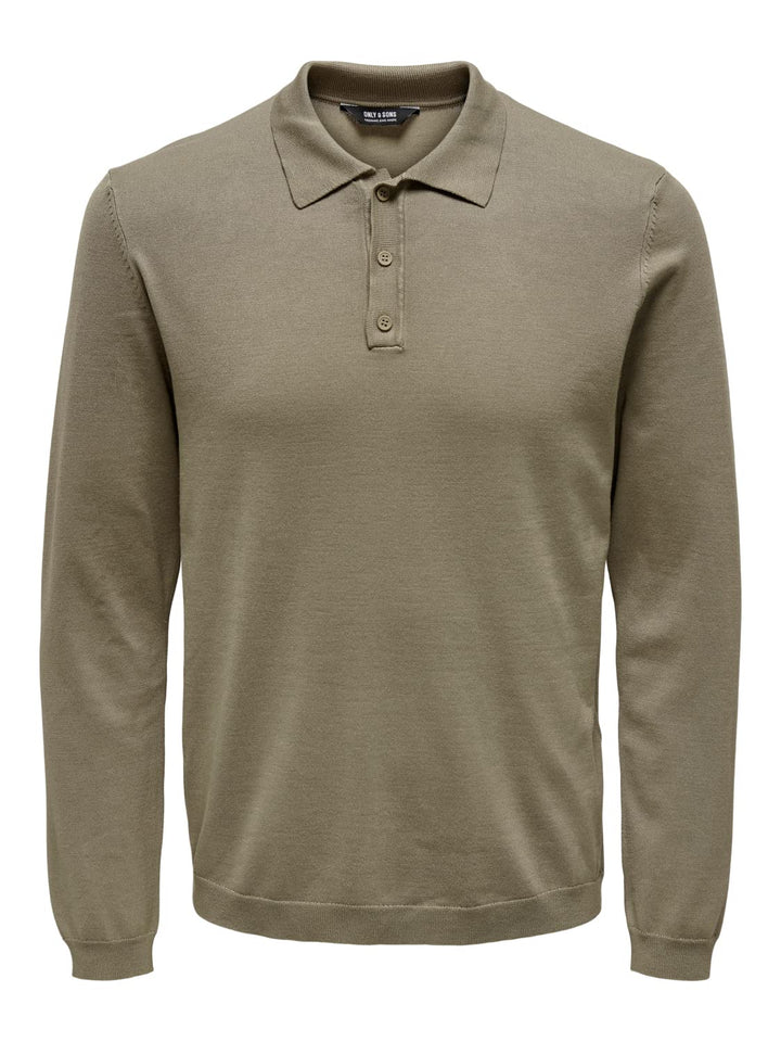 Herren O&S Polo Langarm Shirt Basic Pullover aus Baumwolle Longsleeve Knitted Sweater ONSWYLER, Chin