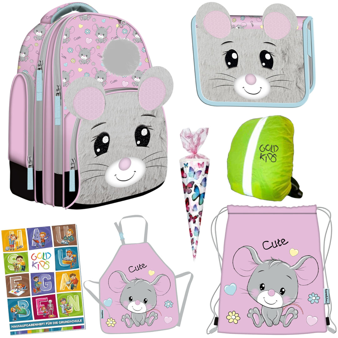 GOLDKIDS - Schulranzen für Jungen und Mädchen ab 1 Klasse - Schul-Rucksack für Kinder mit Mouse-Moti
