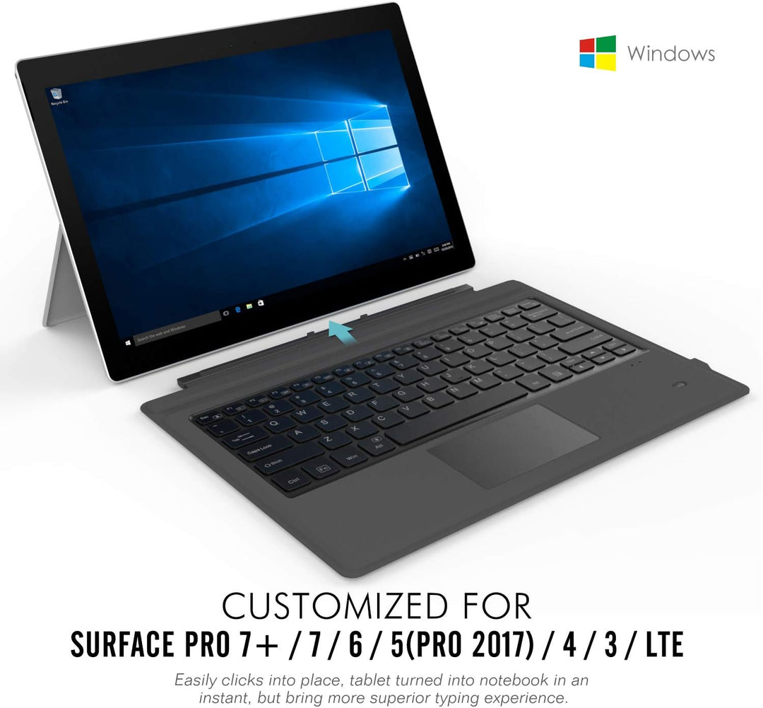 MoKo Type Cover Tastatur Kompatibel mit Microsoft Surface Pro 7 Plus/Pro 7/6/5/4/3, QWERTY Layout Bl