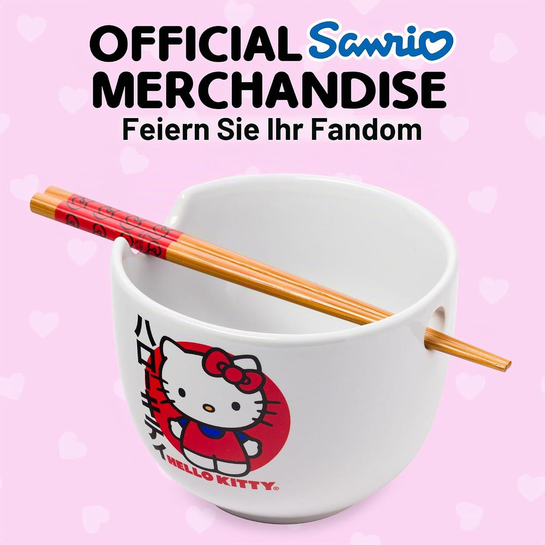 Silver Buffalo Hello Kitty KTY511KD Ramenschale mit Essstäbchen, Keramik, 590 ml, Weiss/mehrfarbig,