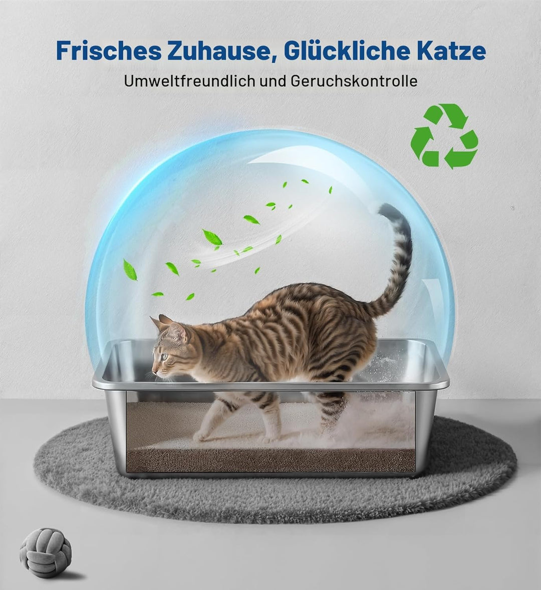 Edelstahl Katzenklo, Grosse Katzentoilette, XXL Katzentoilette Edelstahl Offen, Metall Katzenklo für