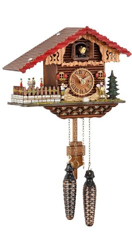 Quarz Kuckucksuhr Schweizerhaus mit Musik, drehende Tänzer TU 457 QMT