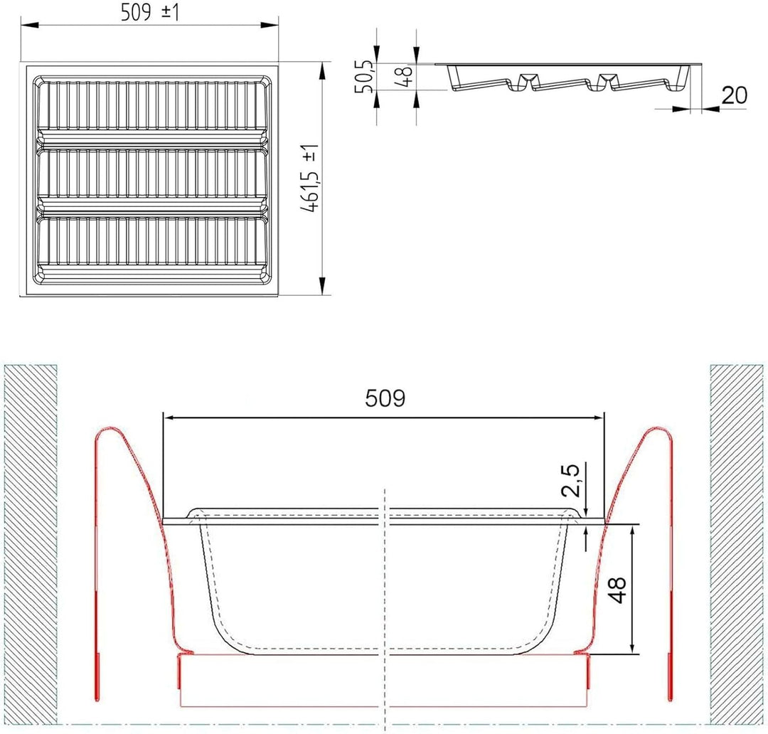 ORGA-BOX 2 Gewürzeinsatz Tiefe: 461 x Breite: 509 mm anthrazit mit Canvas Struktur für 60er Nobilia
