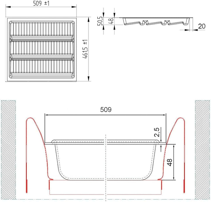 ORGA-BOX 2 Gewürzeinsatz Tiefe: 461 x Breite: 509 mm anthrazit mit Canvas Struktur für 60er Nobilia