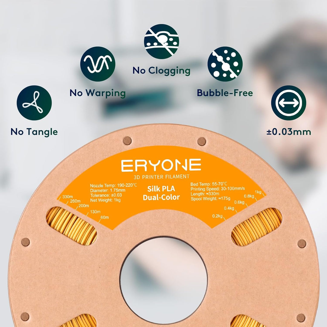 ERYONE Dual Zweifarbig PLA Filament 1.75mm, 3D Drucker Filament 1kg Spule +/- 0,02 mm, Seide Gold &