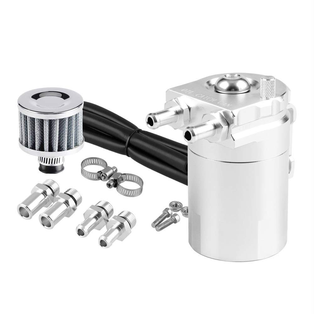 TOTMOX Auto Oil Catch Can Dieselbehälter Luftfilter 300 ml Baffle Breather Fuel Tank – Silber Geld,