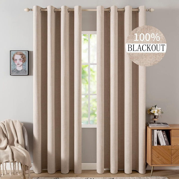 MIULEE Verdunklungsvorhänge mit ösen Gardinen Leinenoptik 2er Set 245 x 140 cm Beige Vorhang Blickdi