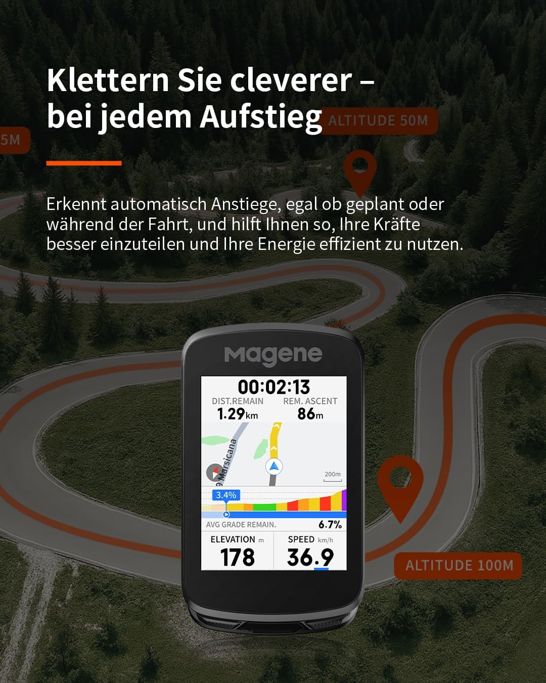 Magene C606 V2 GPS-Fahrradcomputer, Multi-Scenario ClimbPro, WLAN- & Bluetooth-Datenübertragung, Rou