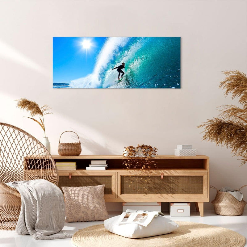 Panorama Bilder auf Leinwand 100x40cm Leinwandbild Windsurfing strand ozean spass Gross Wanddeko Bil