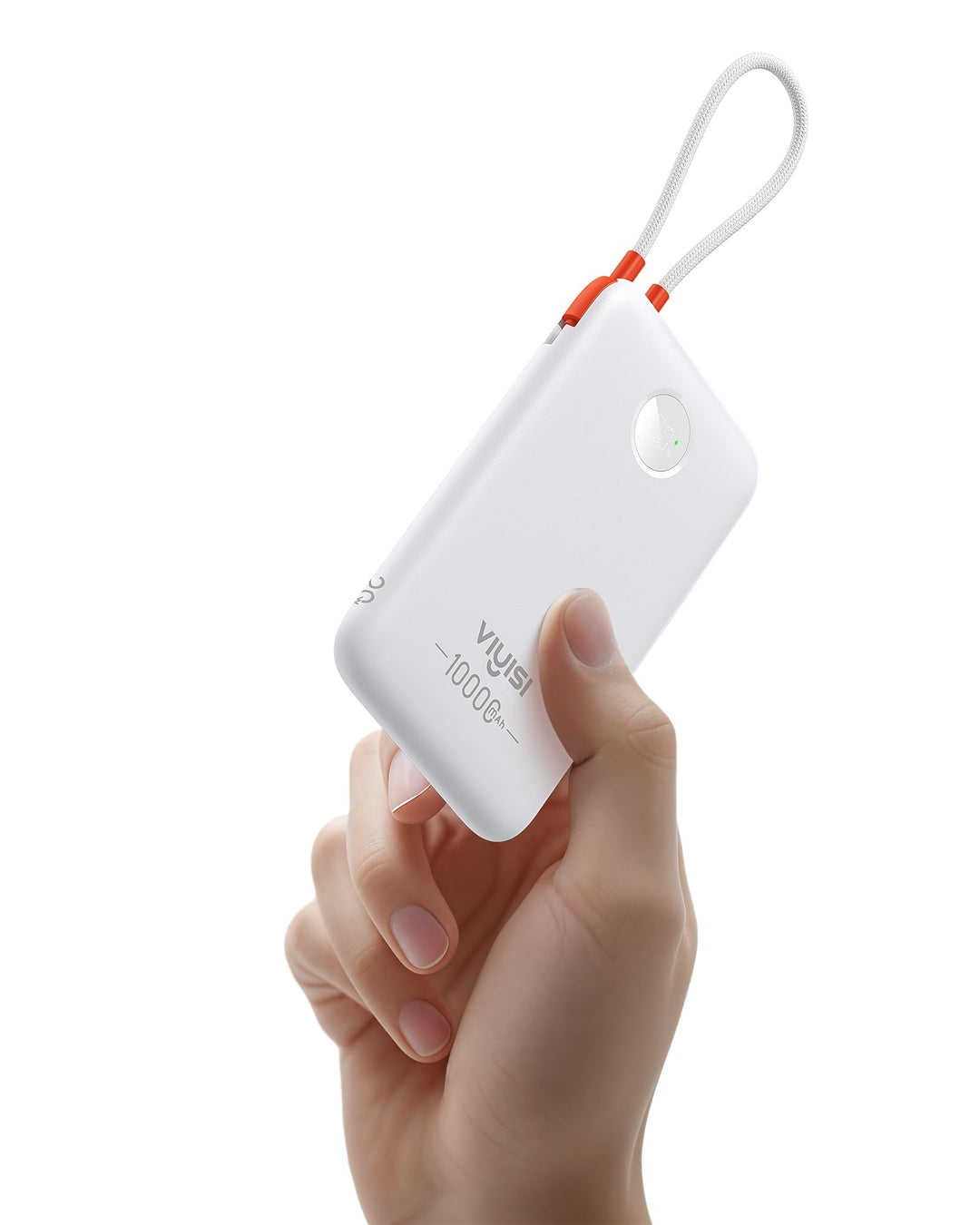 VIYISI Powerbank 10000mAh Ultradünn mit Integriertem USB-C Kabel, Weiss, weiss