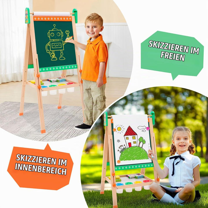Kinder Tafel Staffelei aus Holz mit Papierrolle Kinder Holz Spielbrett Höhe Einstellbar Schöne Bogen