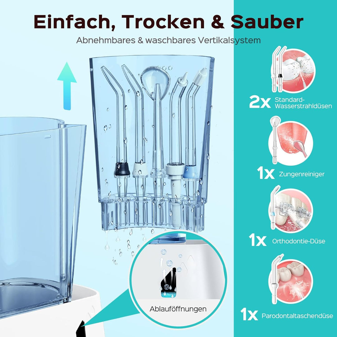 COSLUS Munddusche Elektrisch Professional Zähne: 2 Modi & 12 Druckstufen – 600ml Wassertank Zahndusc