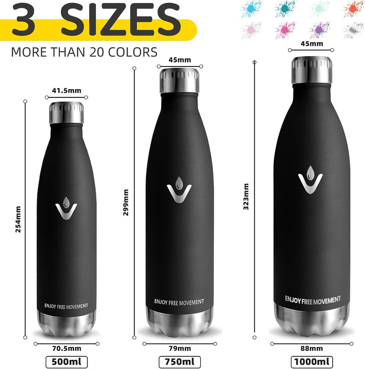 Thermosflasche- 1l- Trinkflasche Edelstahl, Auslaufsicher, BPA-freie, Wasserflasche Metall, mit Schr