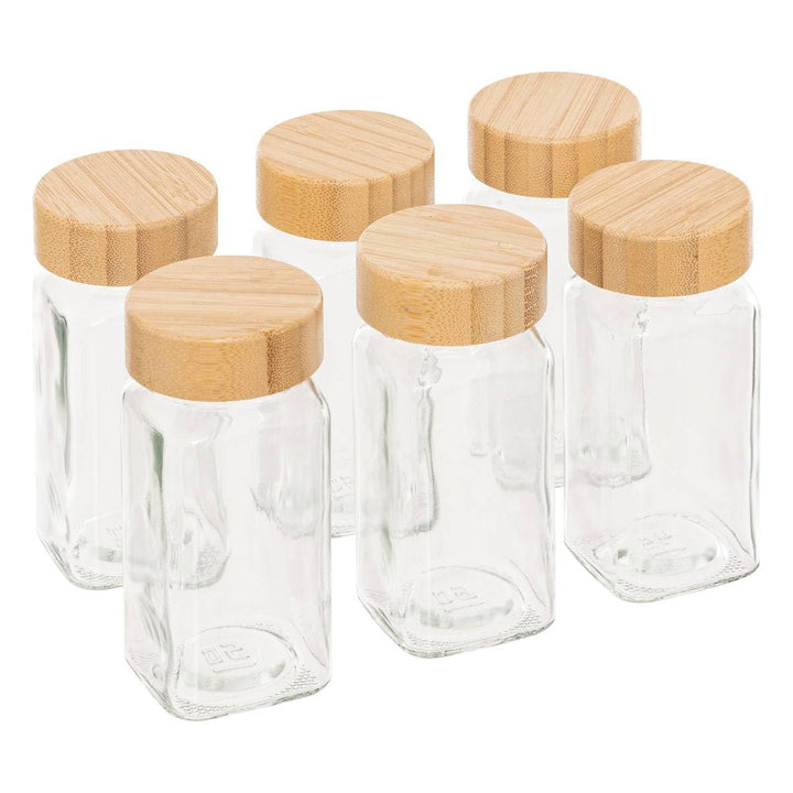 5Five – Set aus transparenten Glas- und Bambus-Gewürzdosen – Gewürzorganizer