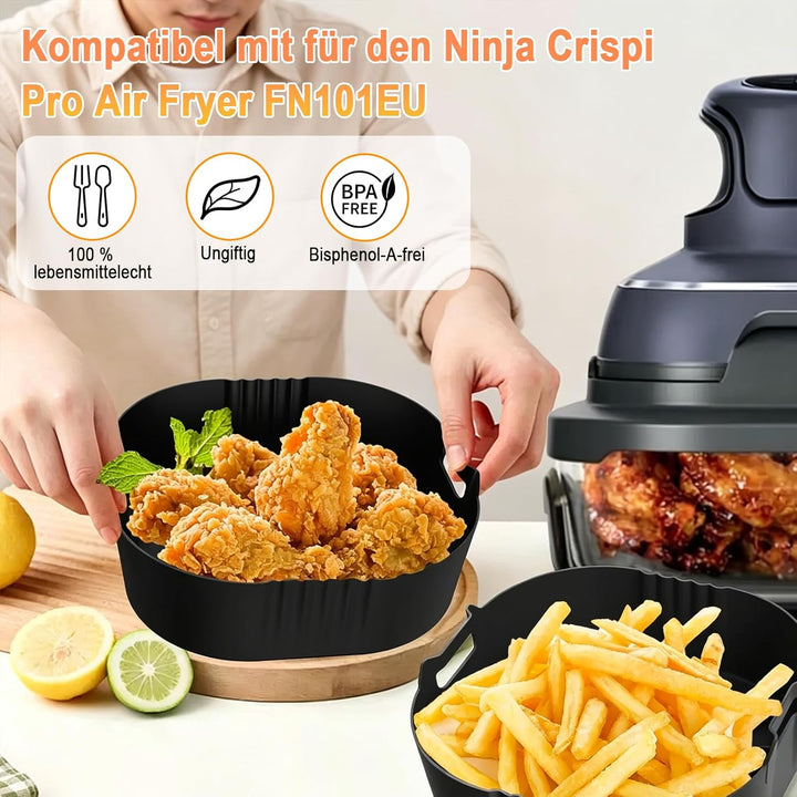 8 Stück Airfryer Zubehör Set für Ninja CRISPi FN101EU &amp; CRISPi Pro | Enthält 2 Silikonkörbe Insert 1