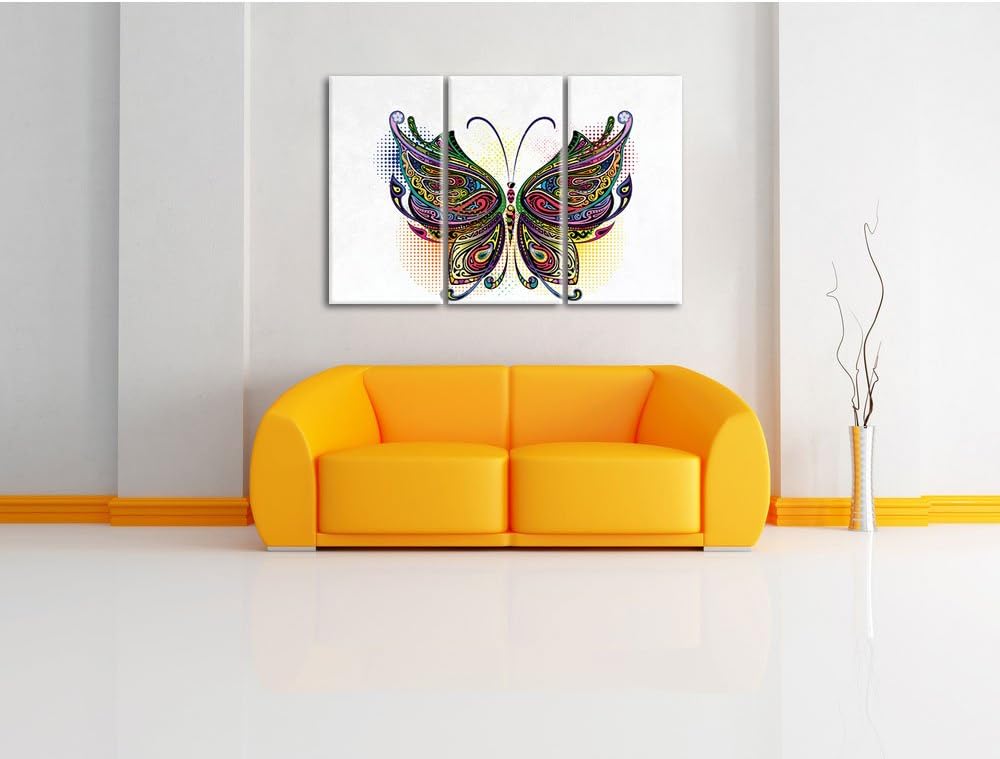 Pixxprint Prachtvoller Schmetterling weiss 3-Teiler Leinwandbild 120x80 Bild auf Leinwand