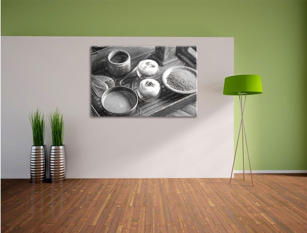 Pixxprint schön dekorierter Matcha Tee Kunst als Leinwandbild/Grösse: 100x70 cm/Wandbild/Kunstdruck/