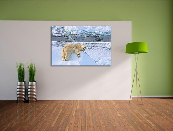 schöner Eisbär auf kleinem Eisberg Deluxe Format: 100x70 cm auf Leinwand, XXL riesige Bilder fertig