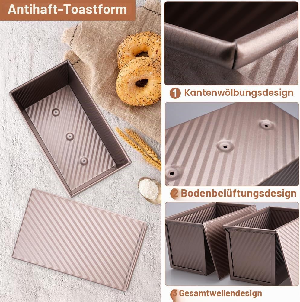 inodiref 2 Stück Brotbackform mit Deckel Antihaft Toastbrot Backform Kastenform mit Deckel mit Belüf