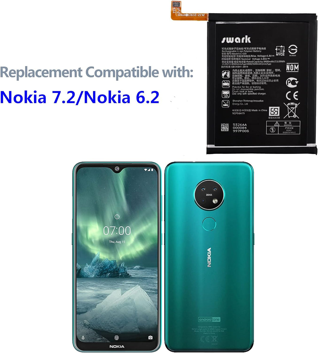 Swark Akku LC-620 Kompatibel mit Nokia 7.2 (TA-1181, TA-1196) & Nokia 6.2 TA-1198 TA-1200 with Tools