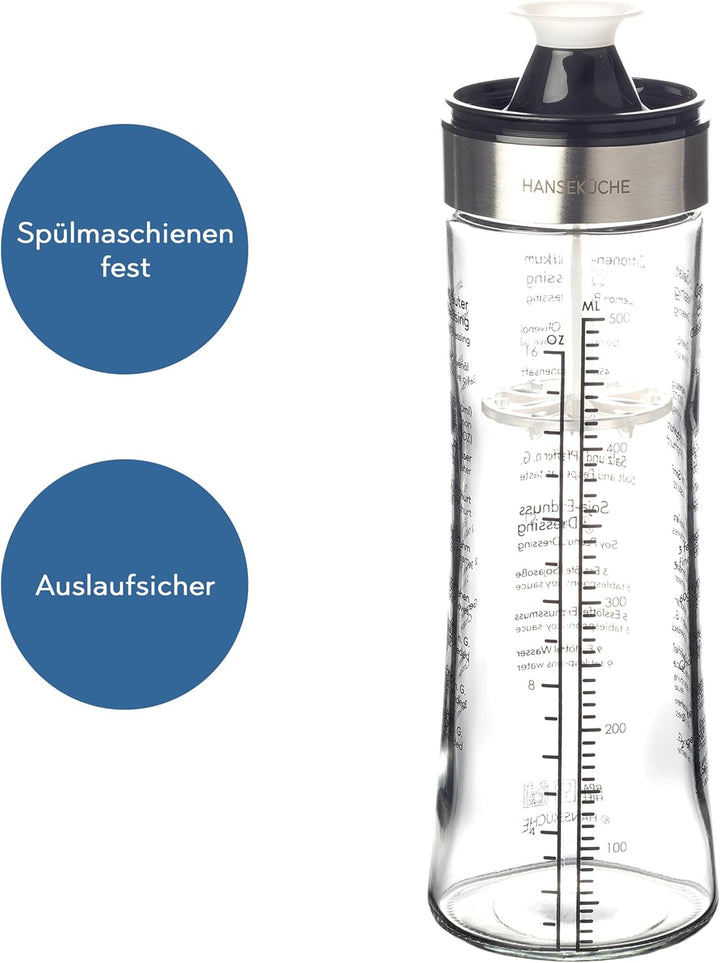 Dressingshaker Glas 500 ml – Mit verbessertem Deckel – Spülmaschinenfest (Dressing Shaker), Dressing