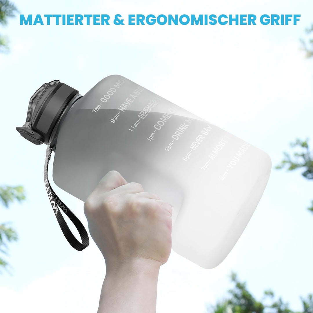 3,78 Liter Trinkflasche Sport mit Zeitangaben und Strohhalme, 3,78L Gross Sportflasche BPA Frei, Aut