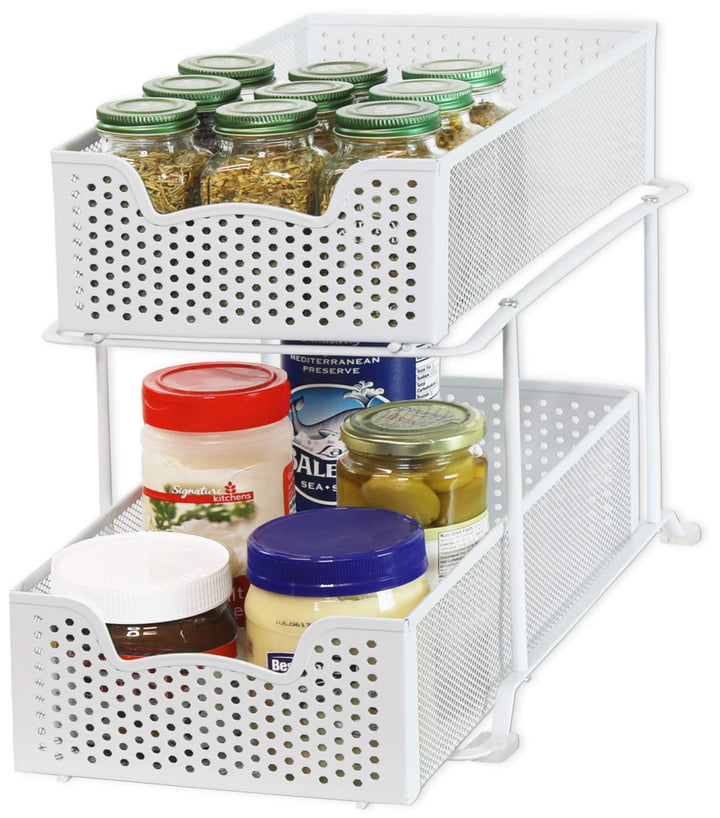 Simple Houseware 2-stufiger Schiebeschrank, Korb, Organizer, Schublade, weiss, Weiss