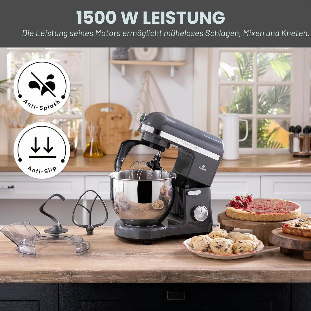 Karaca Mastermaid Chef Pro Double Armed Küche Koch 1500W Space Gray, Glänzend Cream, 1500W, 5 L Mixe