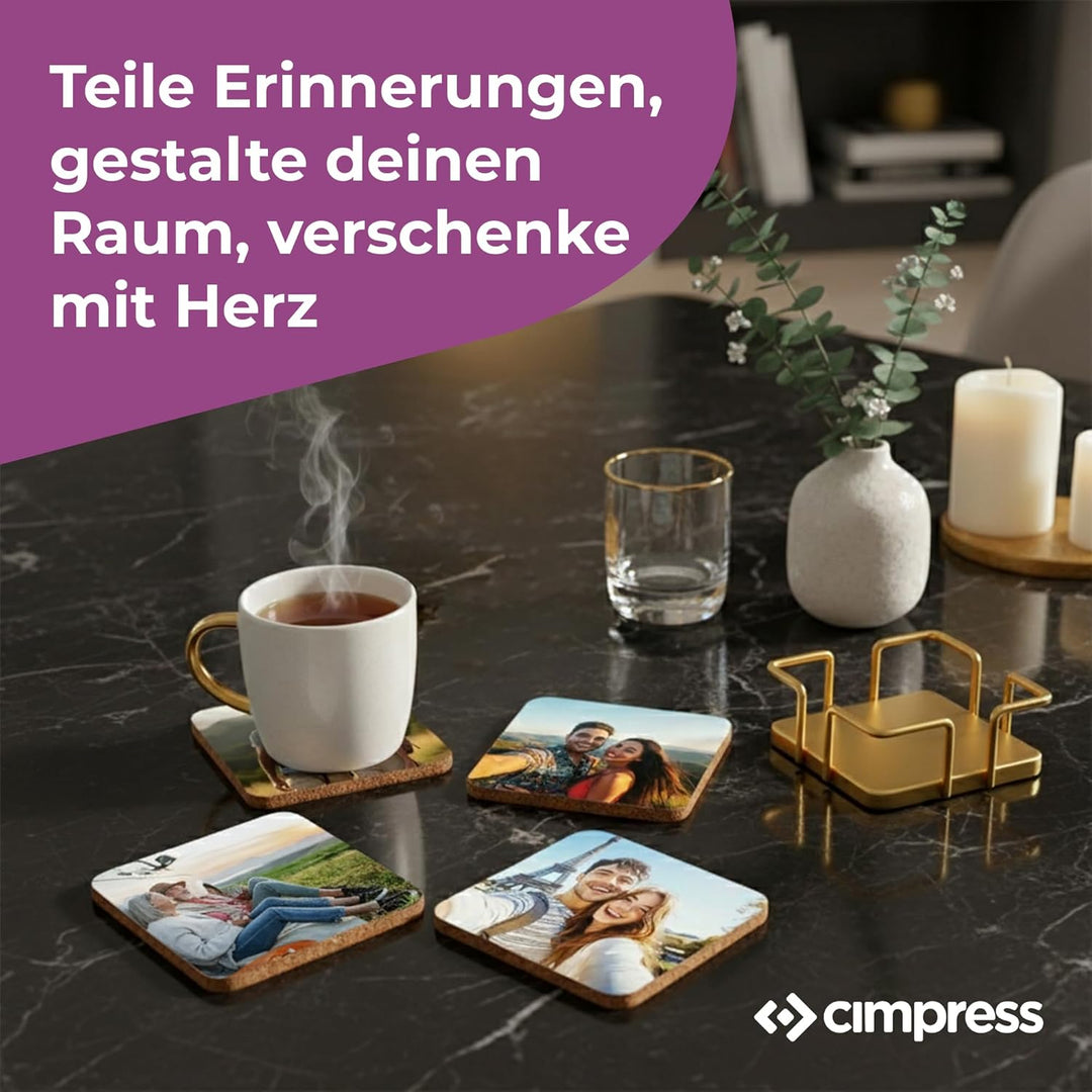 Cimpress Foto Untersetzer, Personalisierter Glasuntersetzer aus Kork, 9,5 × 9,5 cm, mit Bild oder Te