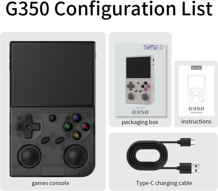 G350 Retro-Handheld-Spielkonsole 3,5-Zoll-IPS-Bildschirm 640 x 480 Linux-System mit vorinstallierter