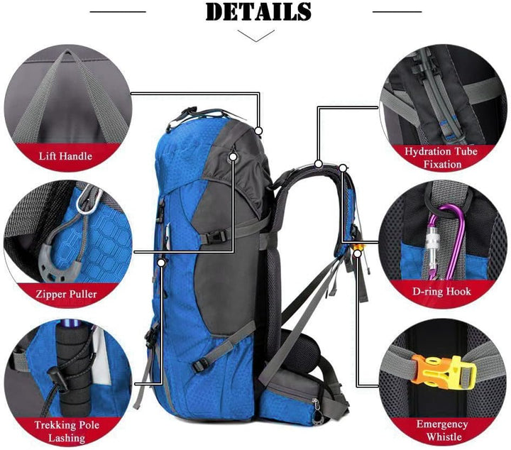 Bseash 60L Wasserdichter leichter Wanderrucksack mit Regenschutz, Outdoor Sport Tagesrucksack Multif