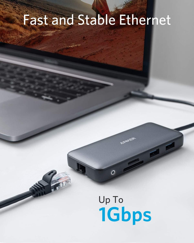 Anker PowerExpand 8-in-1 USB-C Adapter, USB-C Media Hub, Dual 4K HDMI, 100W Power Delivery 1 Gbps Et