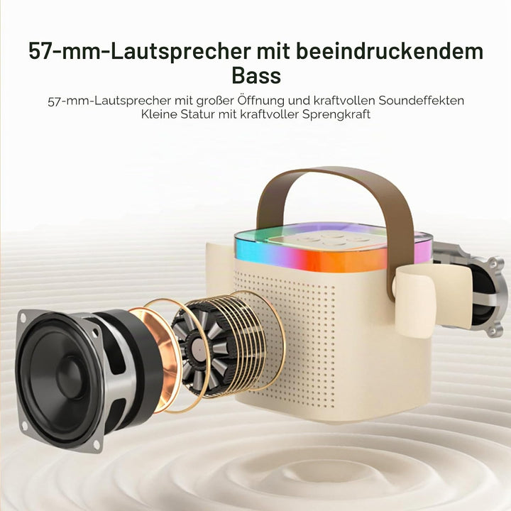 Mini Karaoke Maschine mit 2 Mikrofones, Kreative Musik Lautsprecher mit Mic Halter für Kinder Erwach