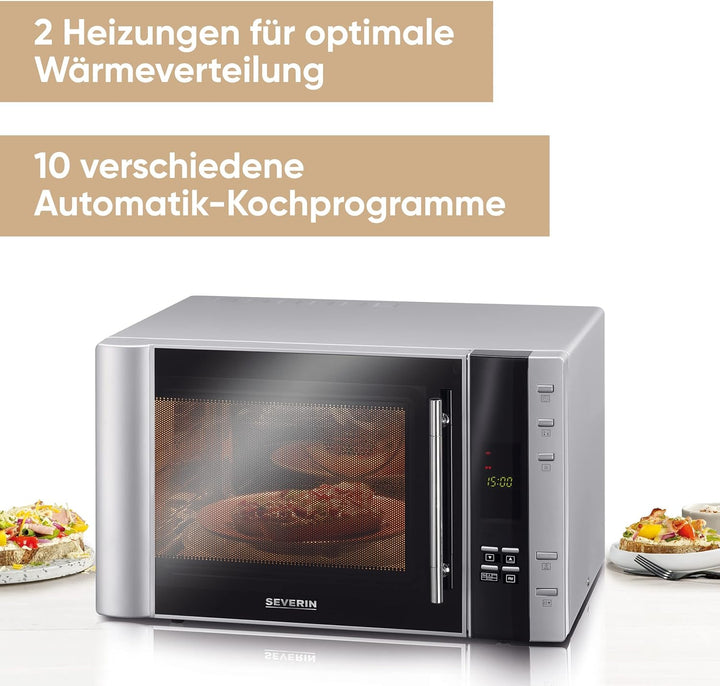 SEVERIN 3-in-1 Mikrowelle mit Grill und Heissluftfunktion, Minibackofen mit 10 Automatik-Programmen,