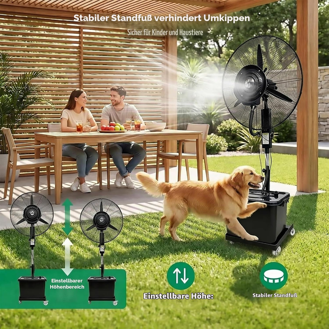 Ventilator für innen und aussen mit Sprühsystem, Nebelventilator Industrie mit 42L Wassertank, 3 Ges