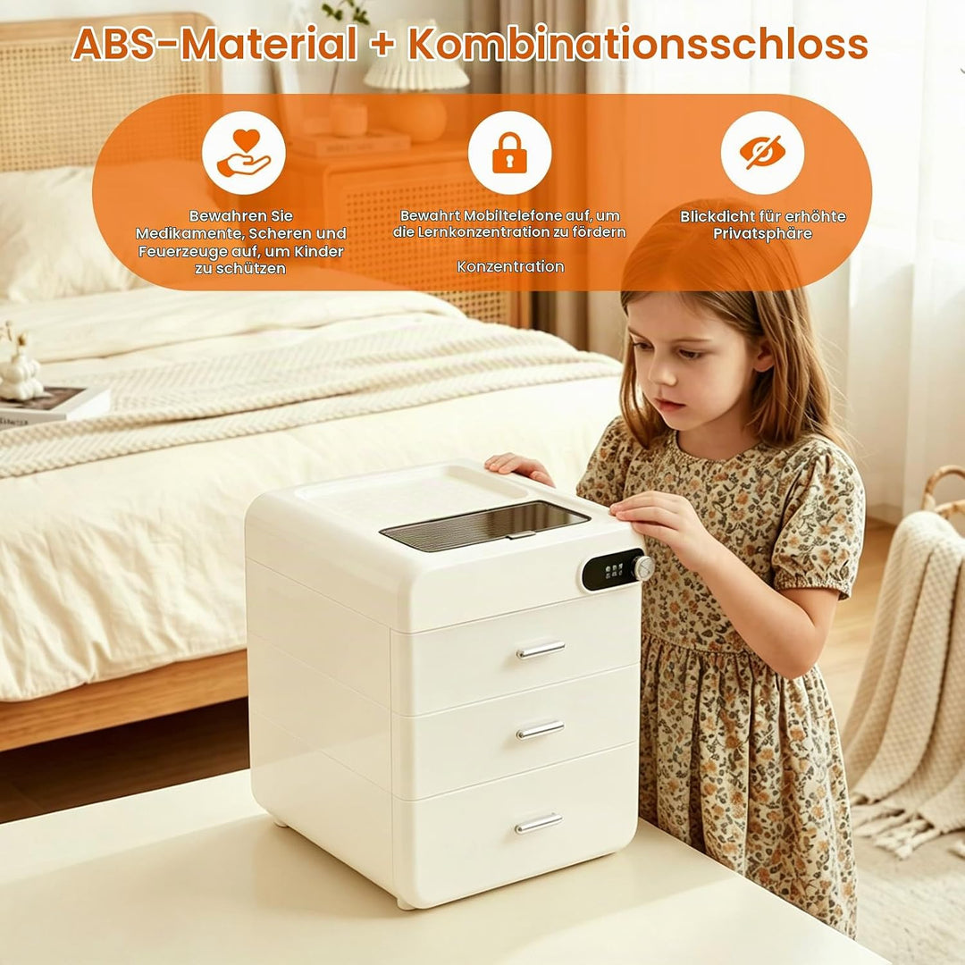 Schubladenbox Kunststoff mit Zahlenschloss, BüRo Organizer Schubladen mit 3 Schubladen + Stauraum Ob