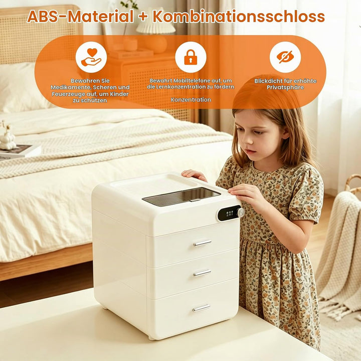 Schubladenbox Kunststoff mit Zahlenschloss, BüRo Organizer Schubladen mit 3 Schubladen + Stauraum Ob