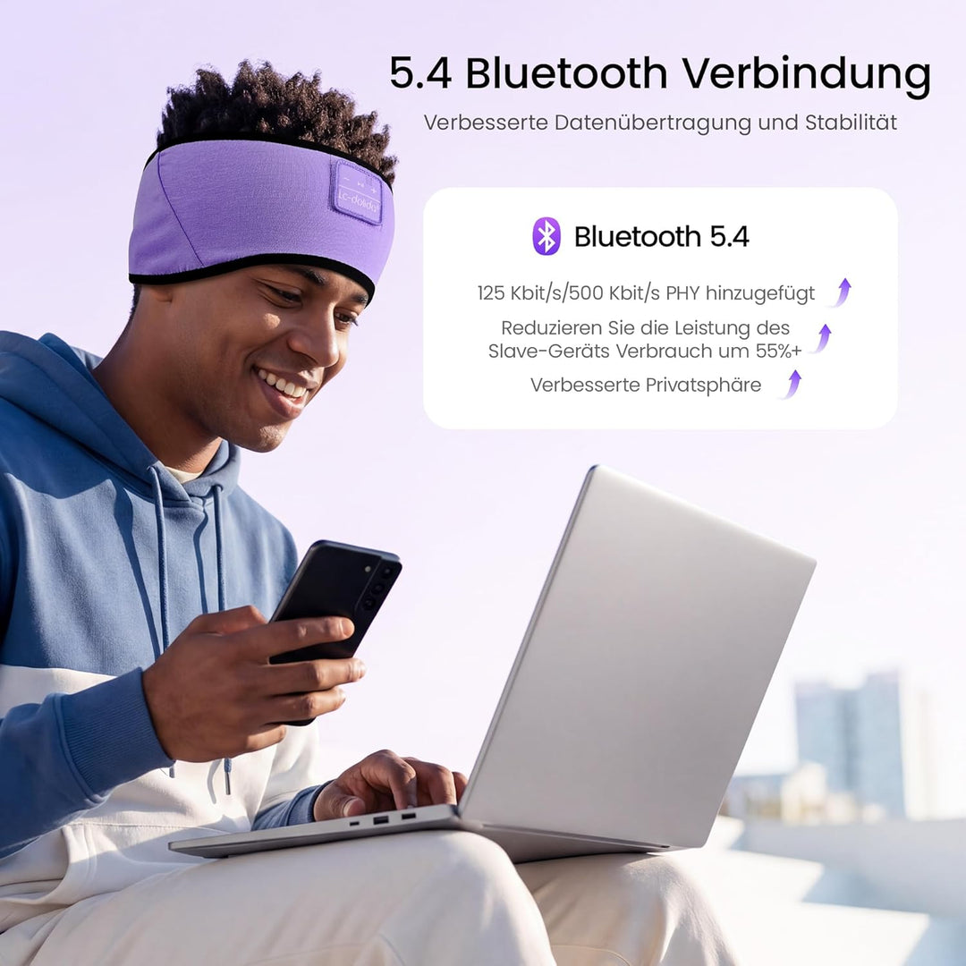 LC-dolida Schlafkopfhörer Bluetooth Stirnband Kopfhörer, Ultraweiche Bambus-Baumwoll Schlafkopfhörer