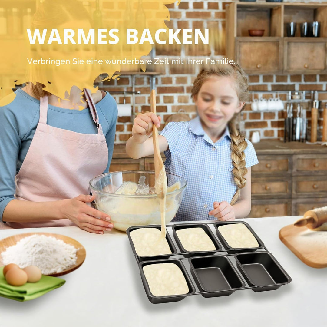 Mini-Kastenformen mit 6 Vertiefungen, antihaftbeschichtete quadratische Brotbackform, Brownie-Backbl