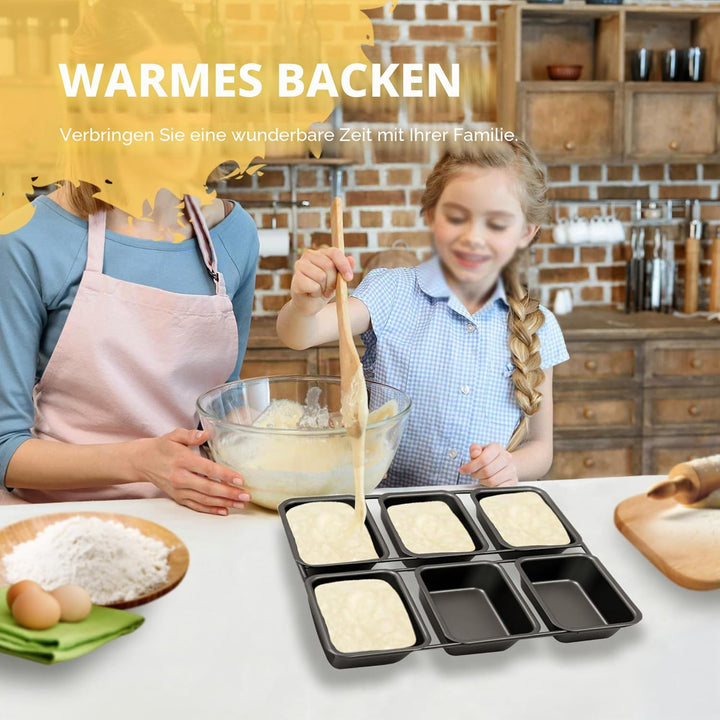 Mini-Kastenformen mit 6 Vertiefungen, antihaftbeschichtete quadratische Brotbackform, Brownie-Backbl