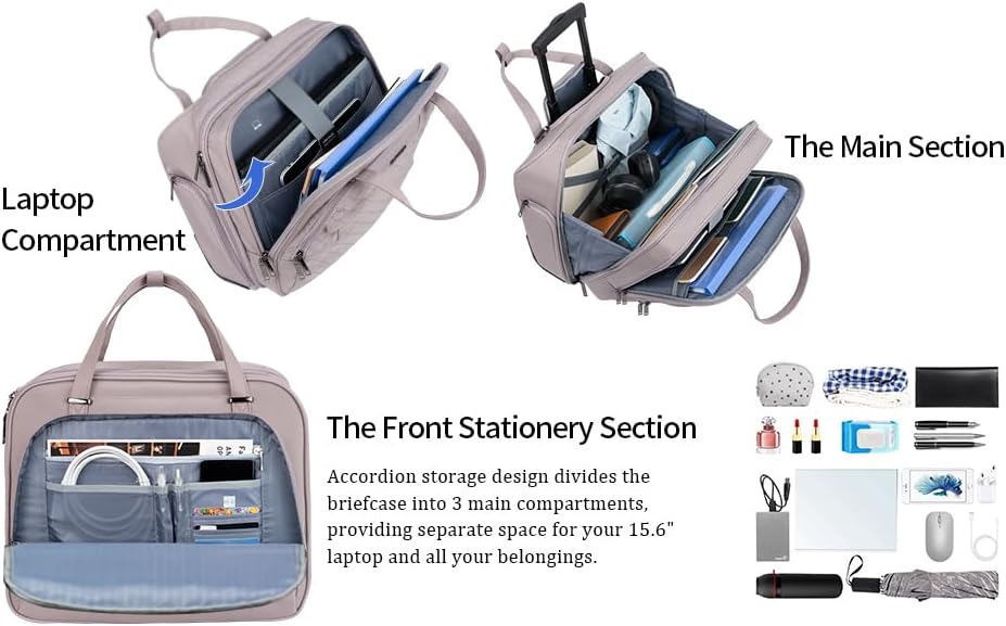 EMPSIGN Trolley Business Rolling Laptop mit Rädern, Rolling Laptoptasche für Frauen passt bis zu 15.